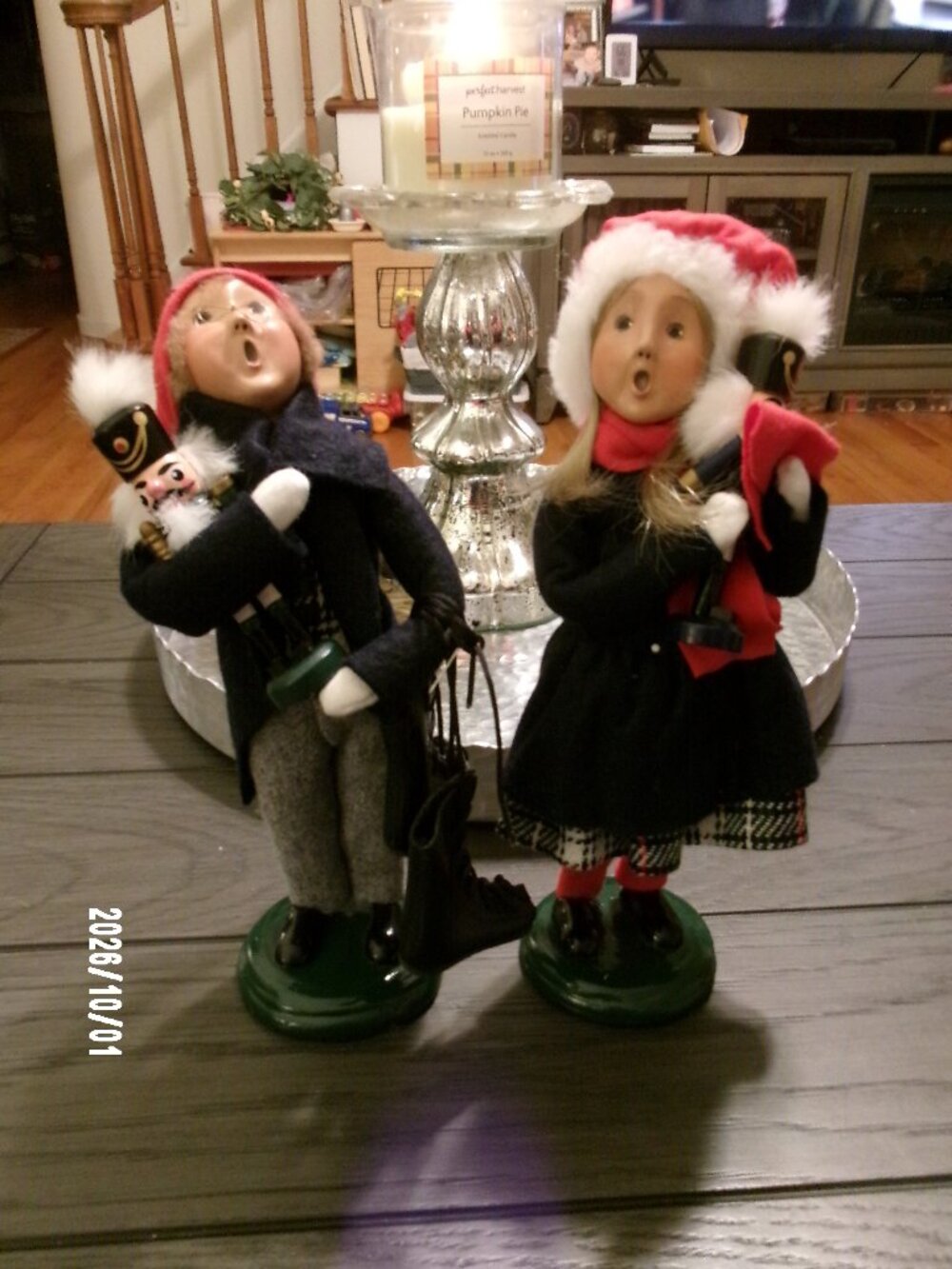 Set of 2 BYERS CHOICE 2004 Child with Nutcracker Girl + Boy 'Bumpy Base' Signed